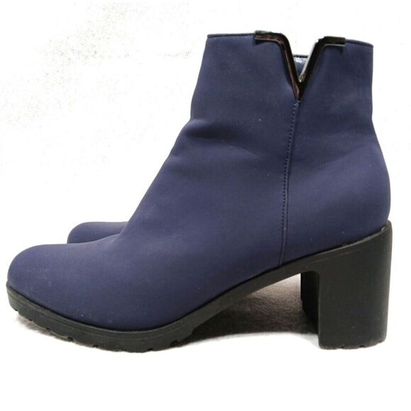 London Fog 10 Owynn Navy Black Soles Block Heel Non Slip Waterproof Ankle Boots - Picture 1 of 10
